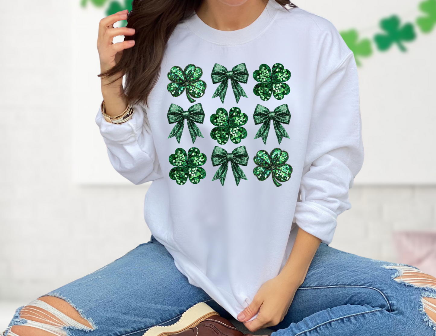 Faux Sequin Clovers & Bows