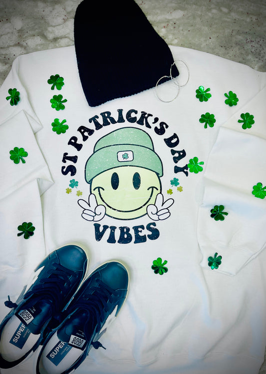 Retro Smiley Face St. Patrick's Day Vibes Distressed Design